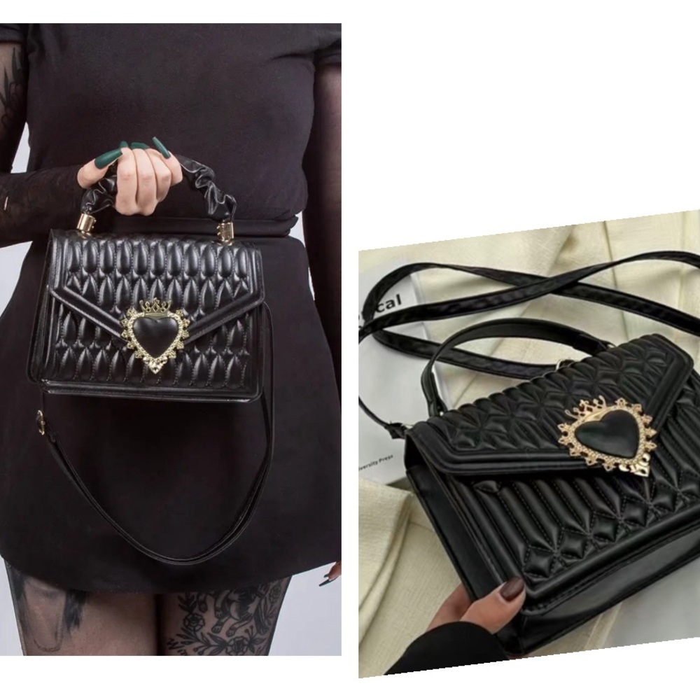 Black Heart Quilted Mini Bag